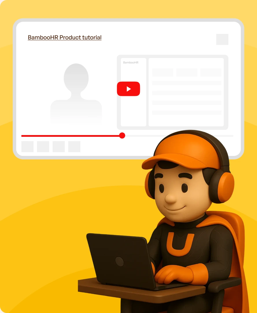 Product tutorial video behind the Upslide character.
