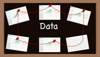 Connected data cards arranged around a data board.