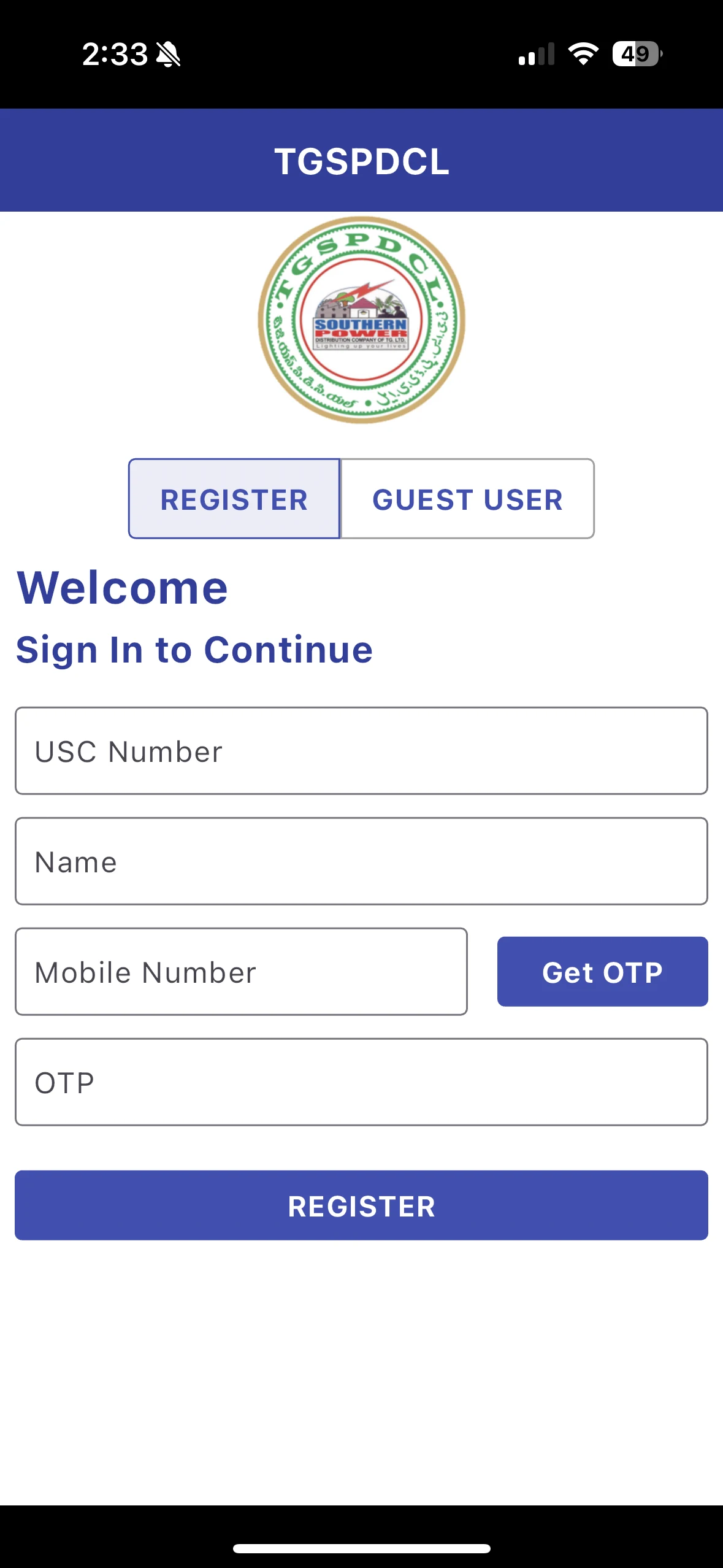 Identify the Main Data Points.: USC Number Name OTP Mobile Number